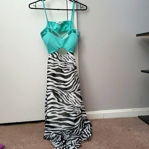 Small Dress Aqua colored top and zebra pattern bottom